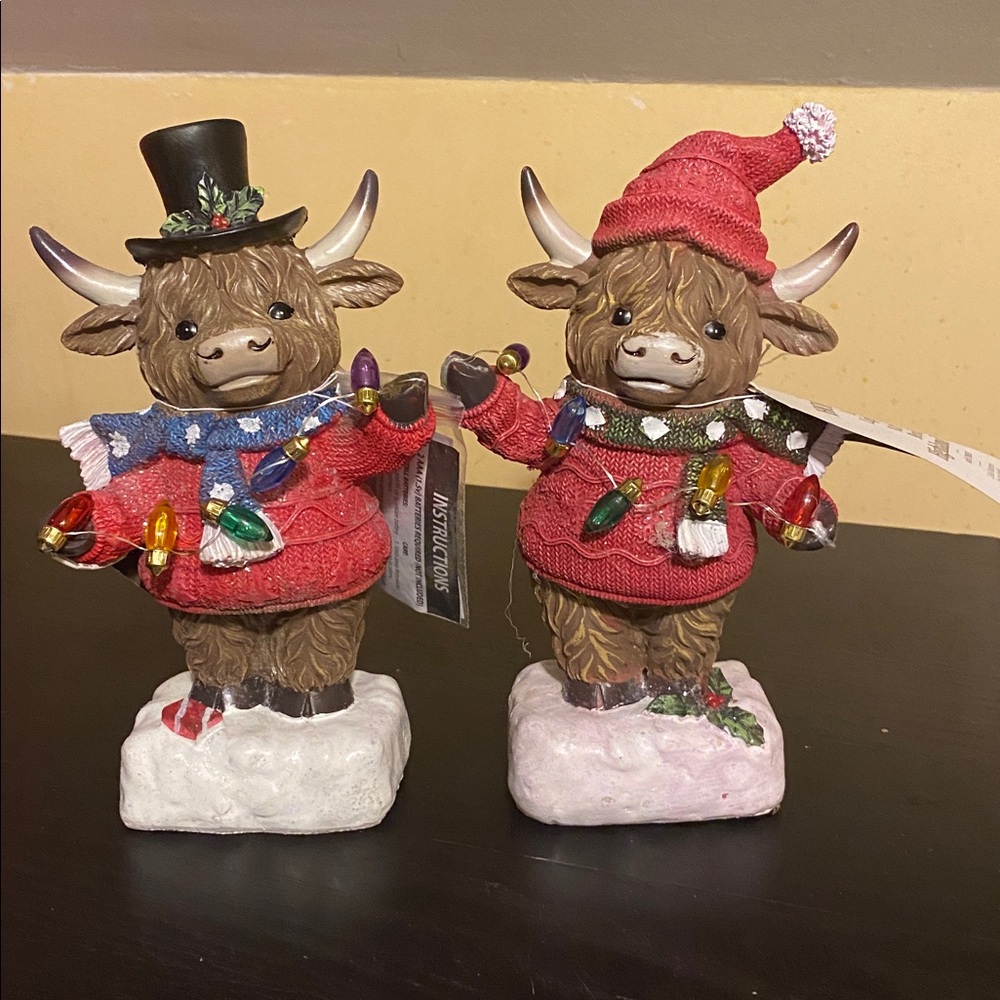 Highland Cow Light-up Figurines Set of (2) NWT